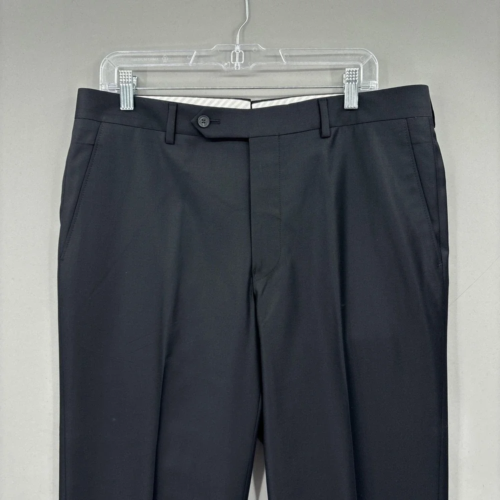 Samuelsohn Pants Mens 34x30 Black Super 110s Wool Flat Front Dress Cuffed Canada